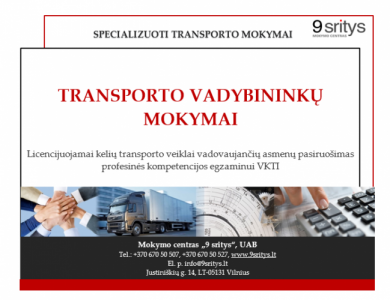 TRANSPORTO VADYBININKO KURSAI gegužės 12-14 d.